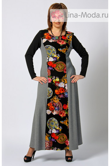 Платье "СКС" 1002 (Серый-черный узоры)